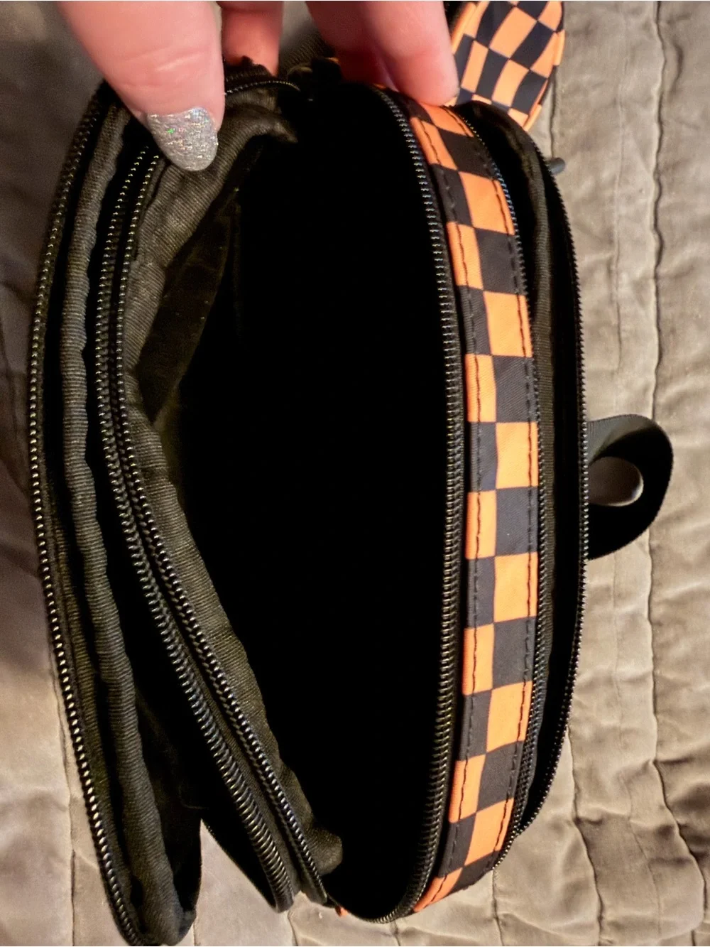 Hello Clio Black/Orange Checker Kindle Bag with Coin Purse - Picture 4 of 6